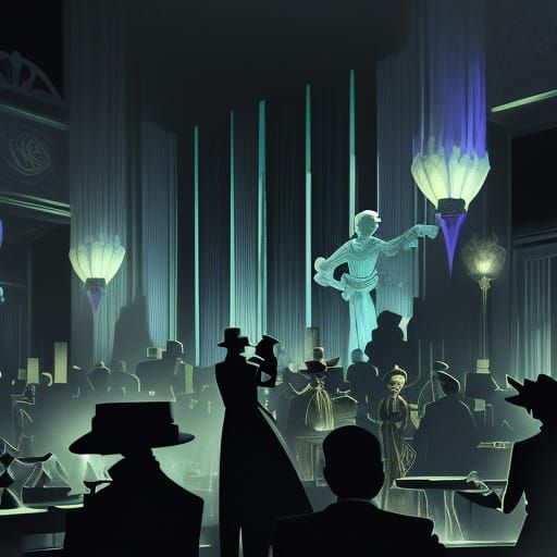 Ethereal Jazz Club in Spectral Art Deco Style
