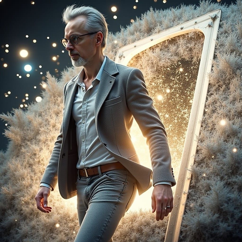 Businessman Emerges from Magical Portal in Digital Art