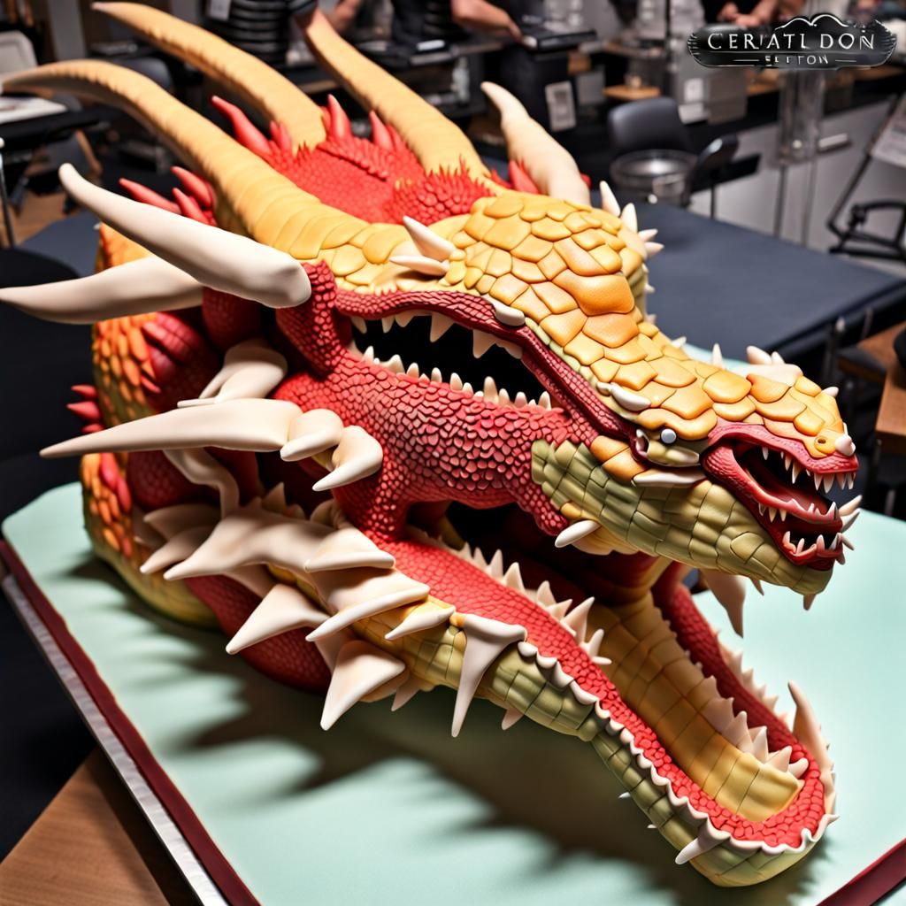 Hyperrealistic Dragon Cake Cross-Section