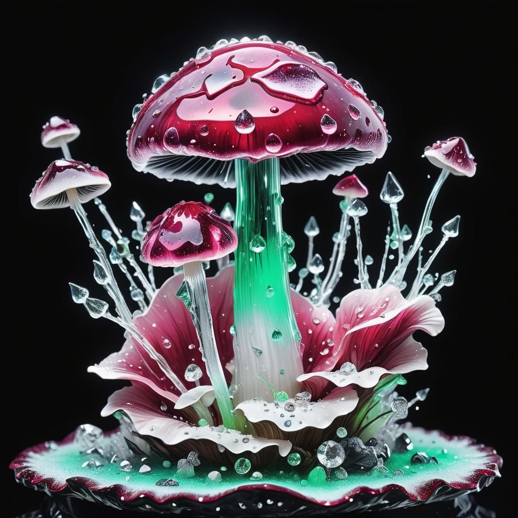 Metamorphic Ruby Rose Crystal Mushroom