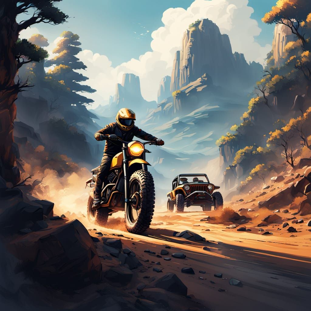 Cafe Racer and Off-Road Jeep Concept Art
