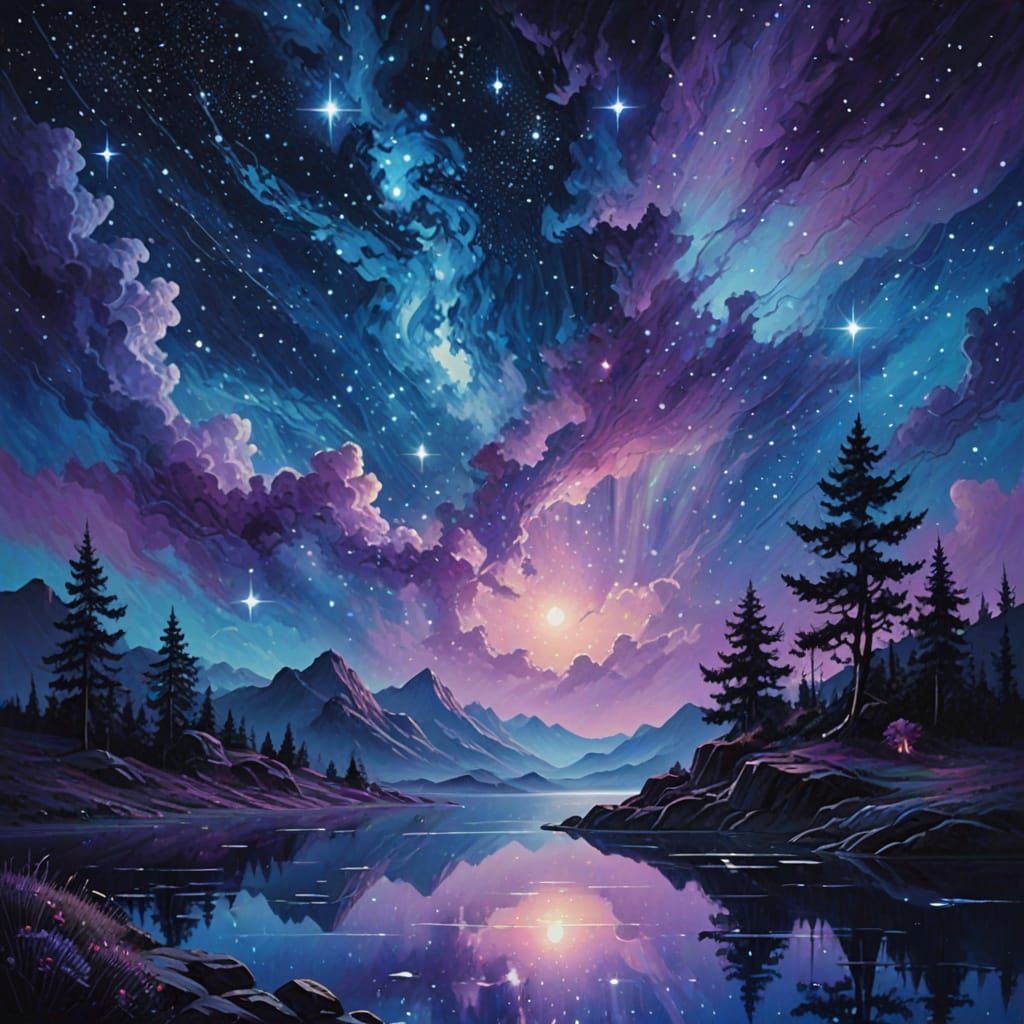 Surreal Dreamlike Stars Shine in the Night Sky