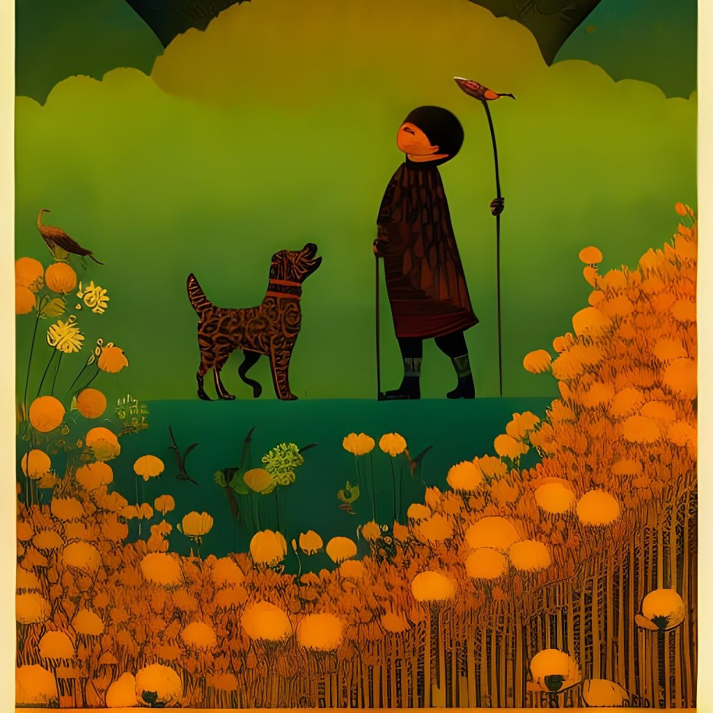 Boy and Dog Collage in Vibrant Colors