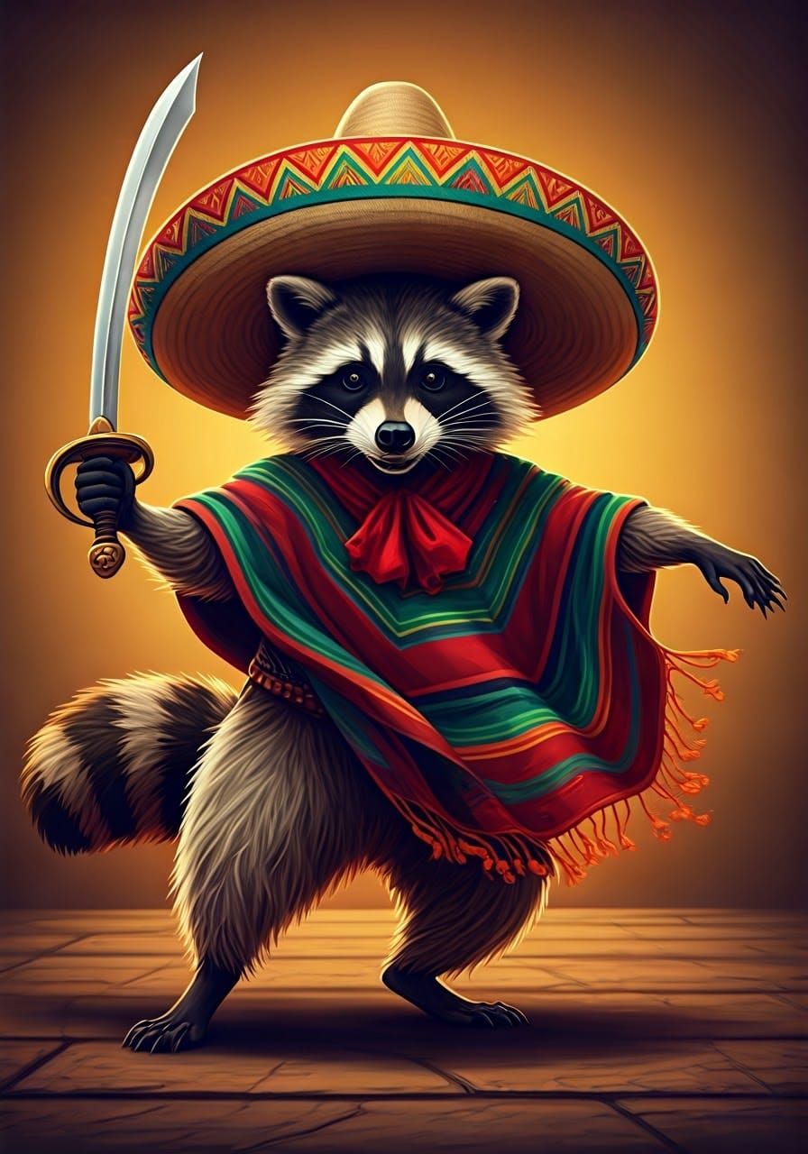 Comical Raccoon Zorro Dances in Mexican Scene