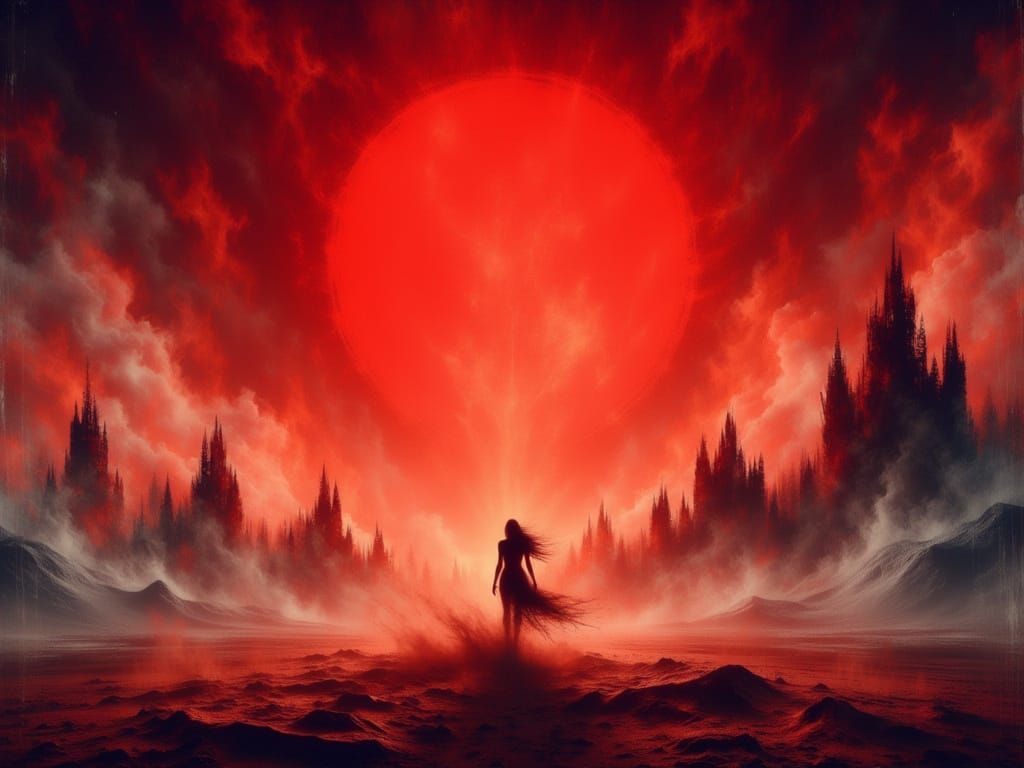 Alien Wanderer Finds Red Circle in Desolate Landscape