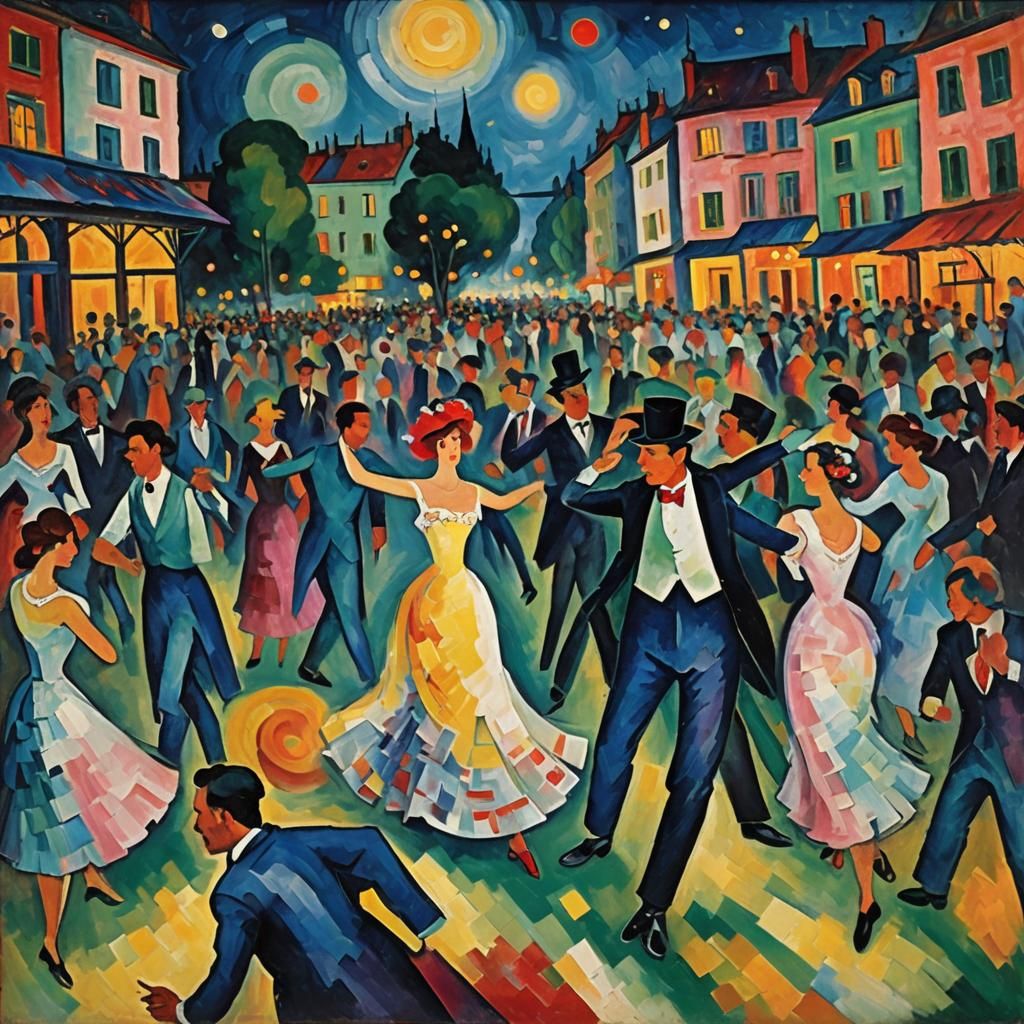 Vibrant Dance Scene in Expressionist Style