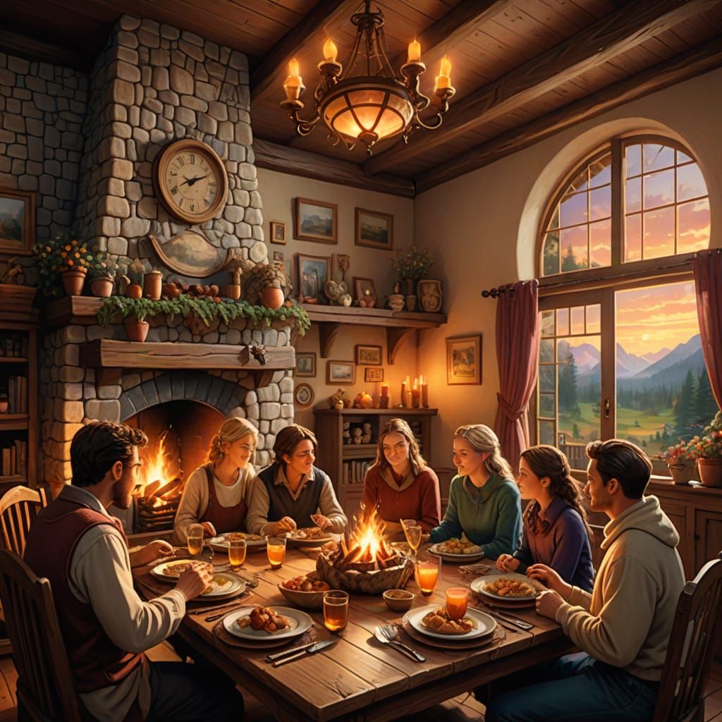 Cozy Family Gathering in a Whimsical Log Cabin