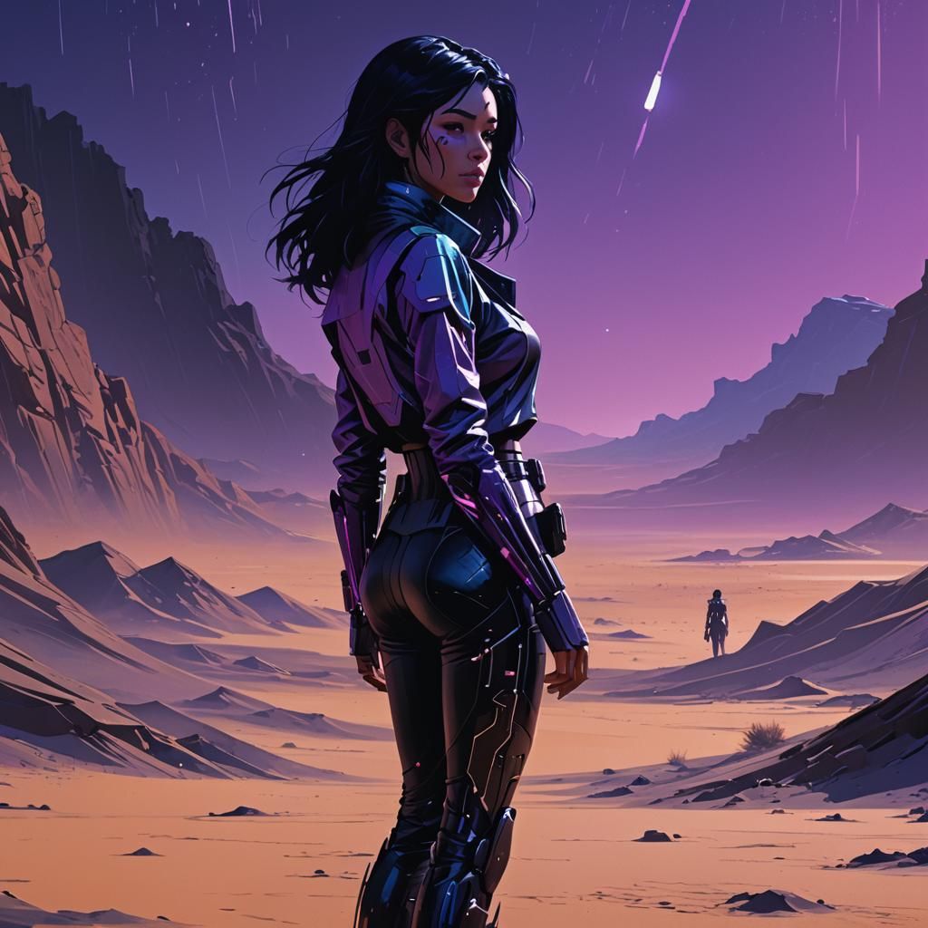 Cyberpunk Desert Woman Dissolving into Sand