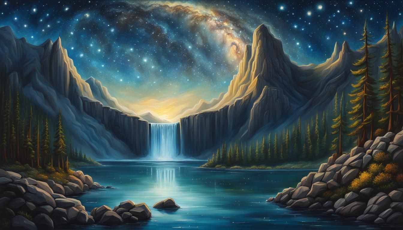 Limestone Mountain with Waterfalls in Cartoon Sketch Style