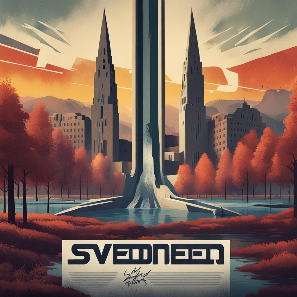 Swedish Landmarks in Brutalist Propaganda Poster