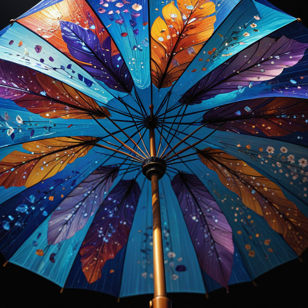 Digital Mosaic Art of Vibrant Umbrella in Gentle Breeze