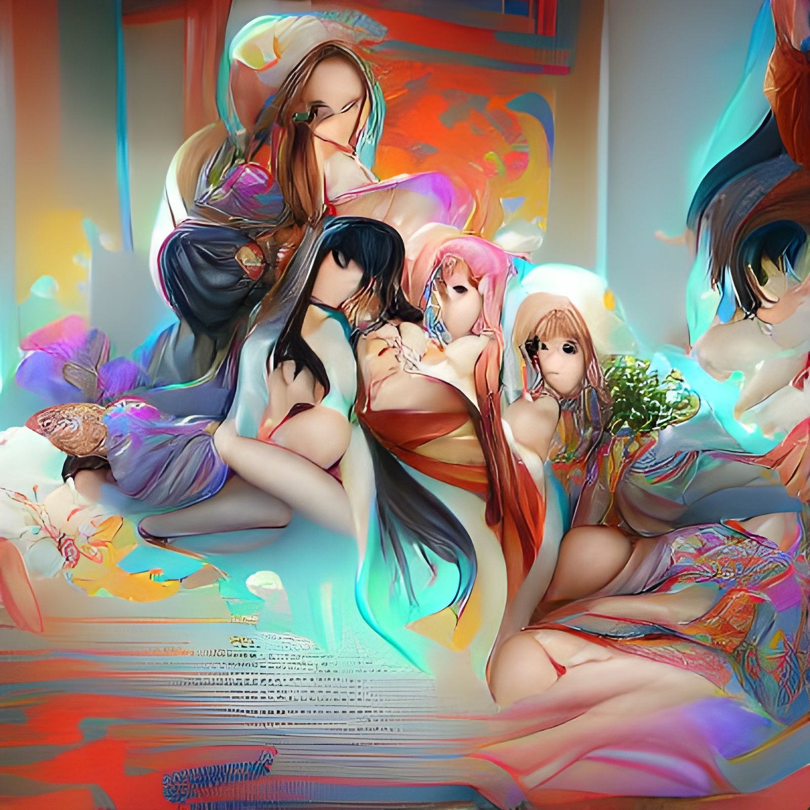 Anime Waifu Harem Digital Illustration