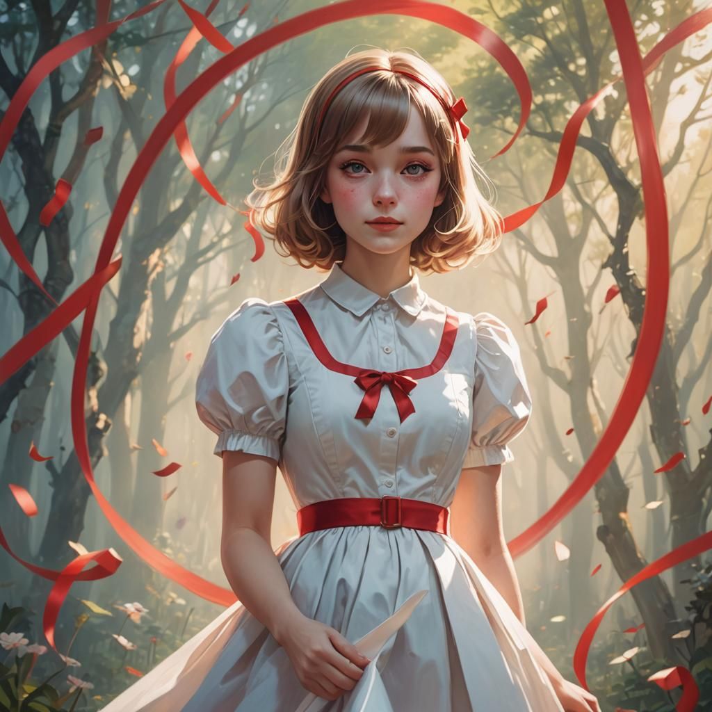 Alice ____red ribbons