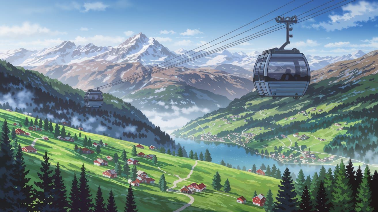 Swiss Alps Sky Gondola Digital Painting