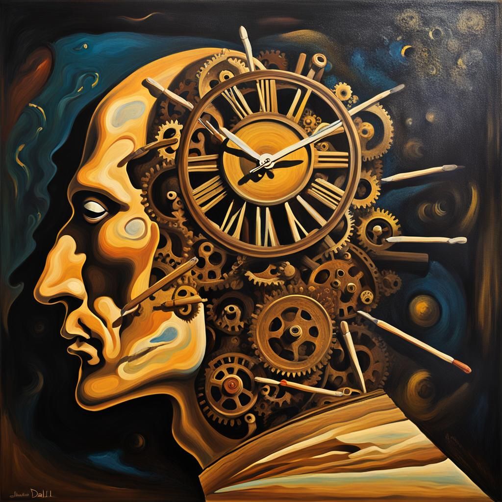 Surreal Time: A Dreamlike Clockwork Figure in Profile