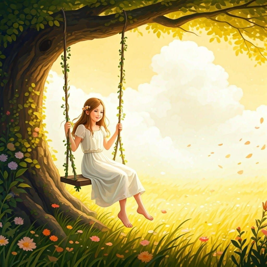 Serenely Beautiful Girl in a Dreamy Meadow Scene