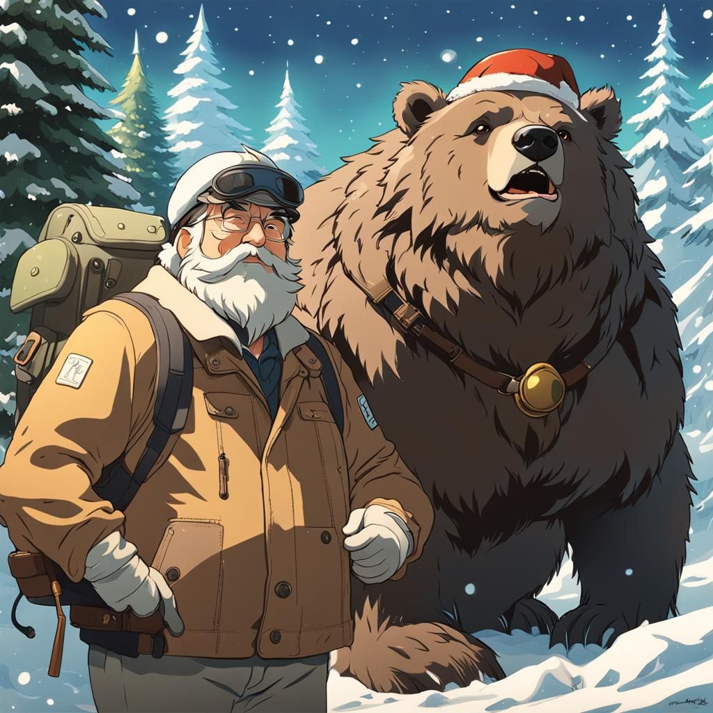 Geologist and Bear Celebrate Christmas in Ghibli Style