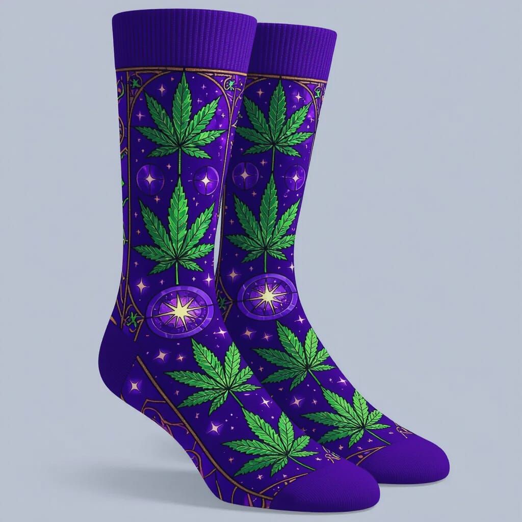 Futuristic Tarot Cannabis Leaf Socks Design