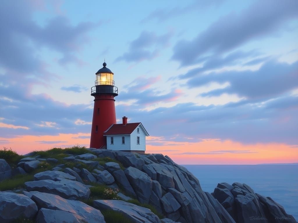 Newfoundland Lighthouse in Hyperrealistic Luminist Style