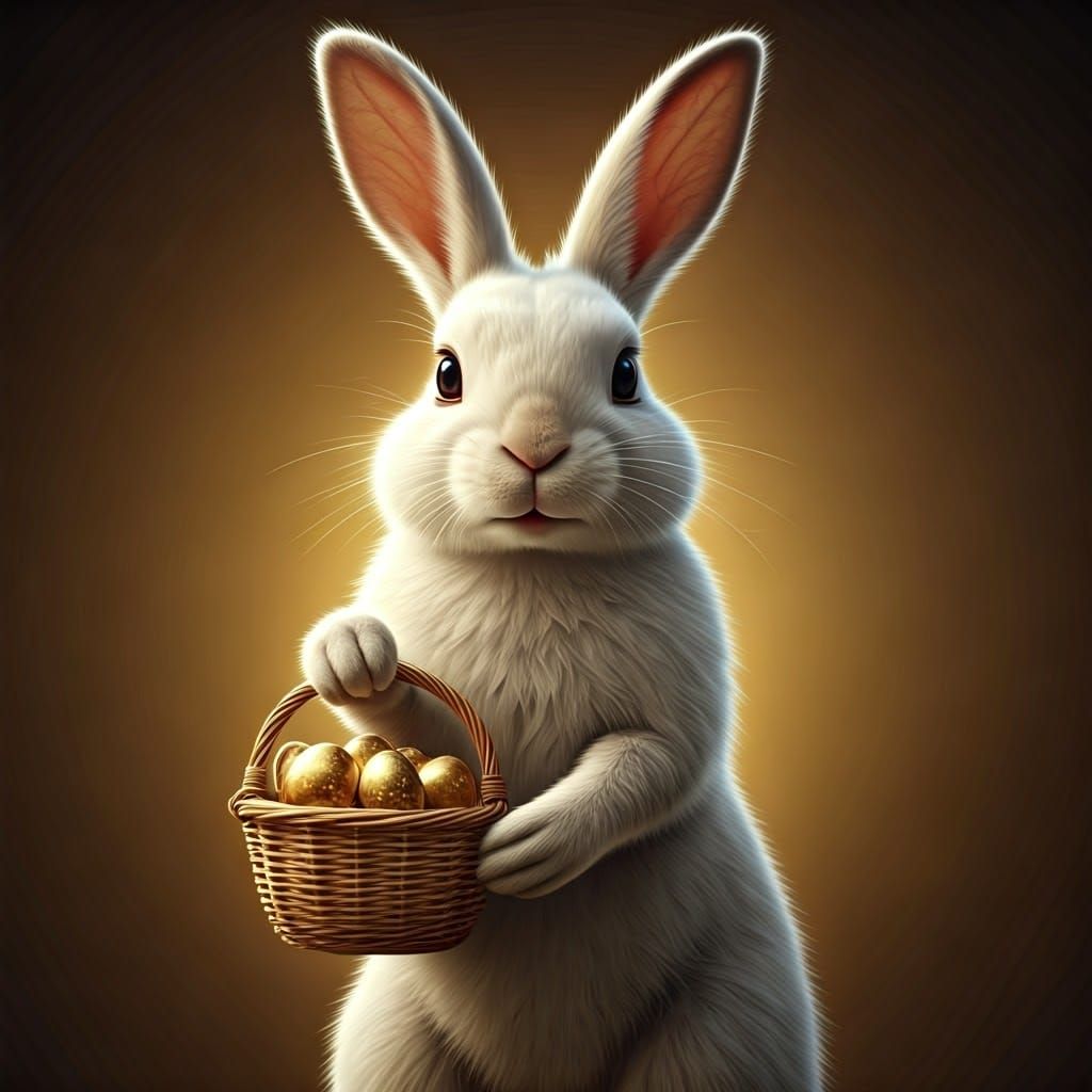 Flawless Hyper-Realistic Easter Bunny with Golden Eggs