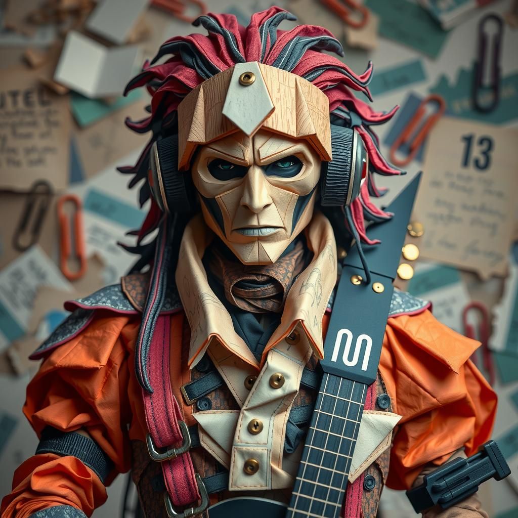Origami Metalhead Musician in Scrapbook Aesthetic