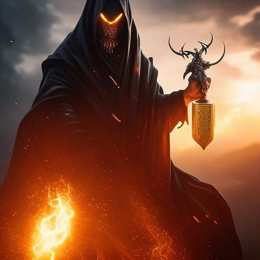 Sinister Figure Holding Lovecraftian Trophy, Detailed Fantas...