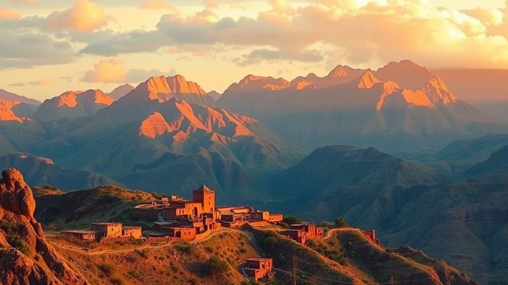 Golden Light on Misty Atlas Mountains