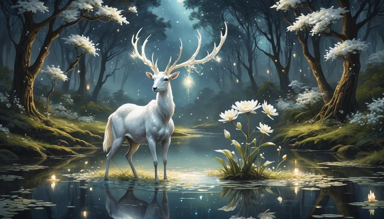 Glowing Fantasy Antelope in Sparkling Forest