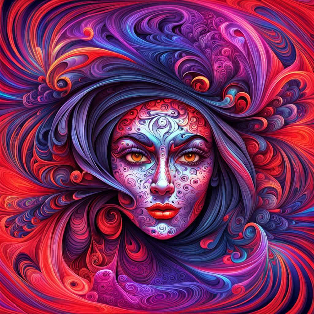 Psychedelic Witch Portrait in Cartoon Style