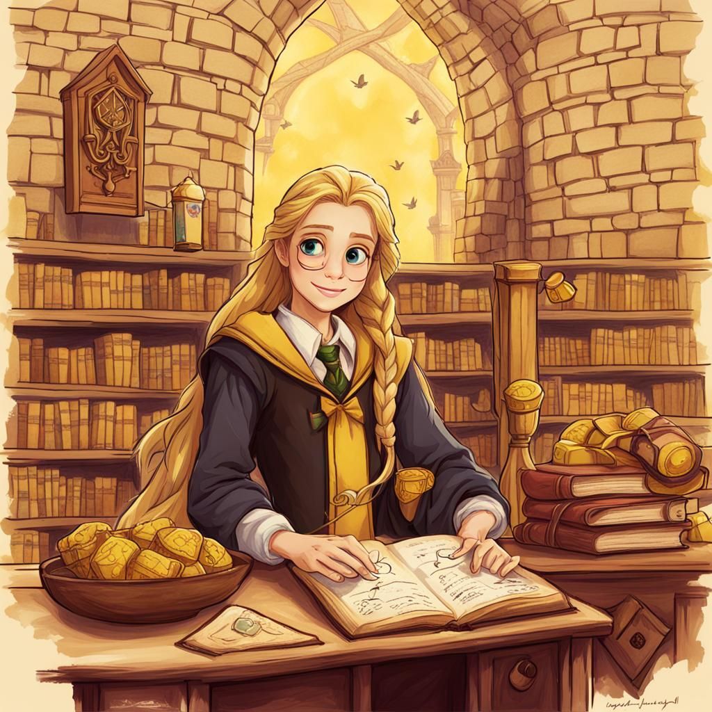 Rapunzel as Hogwarts Hufflepuff Student