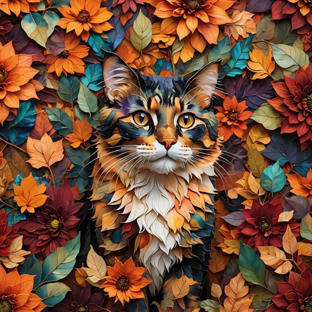 Alcohol Ink Calico Cat in 3D Render