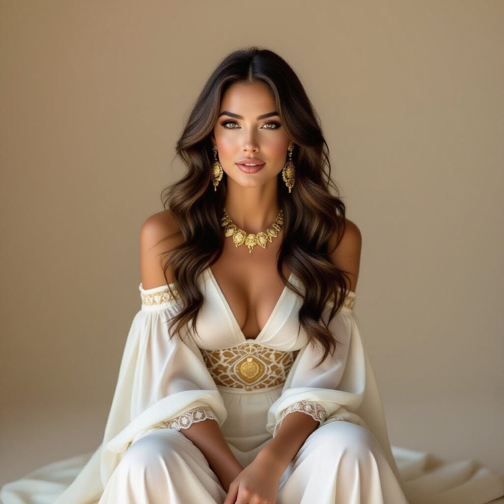 Woman in Chiffon with Golden Sunrise Background