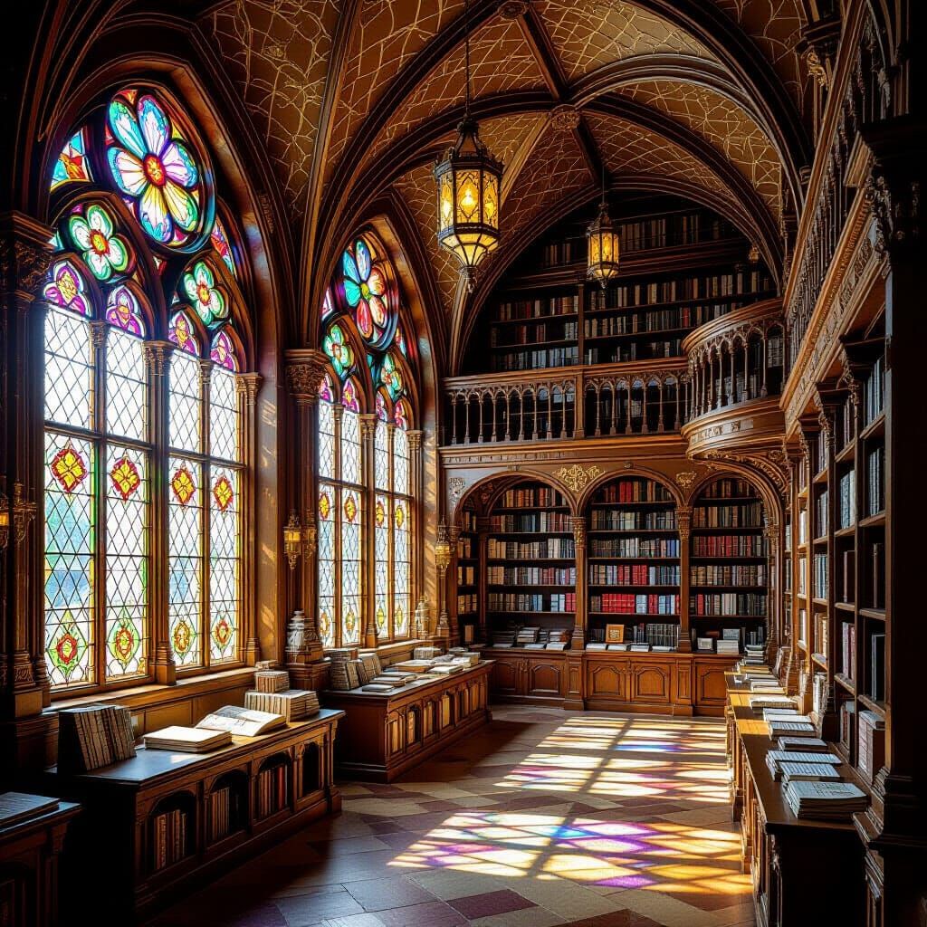 Gingerbread Library with Candy Windows, Gothic Whimsy Style