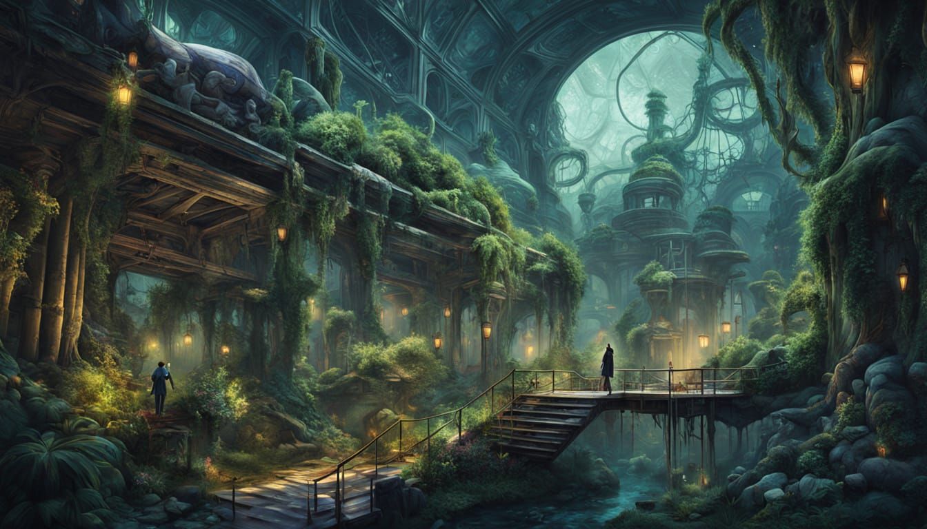 Surreal Steampunk Garden Defies Gravity on Alien Planet