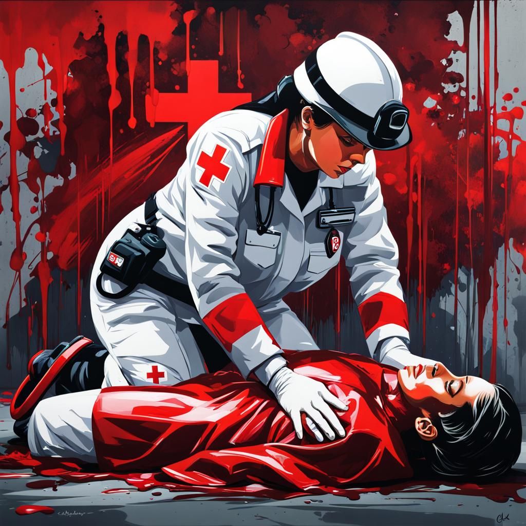 First Aider Performing CPR in Graffiti Art Style