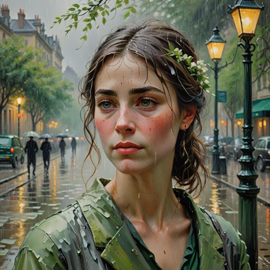 Soft Morning Light on a Rain-Kissed Face in Impressionist Oi...