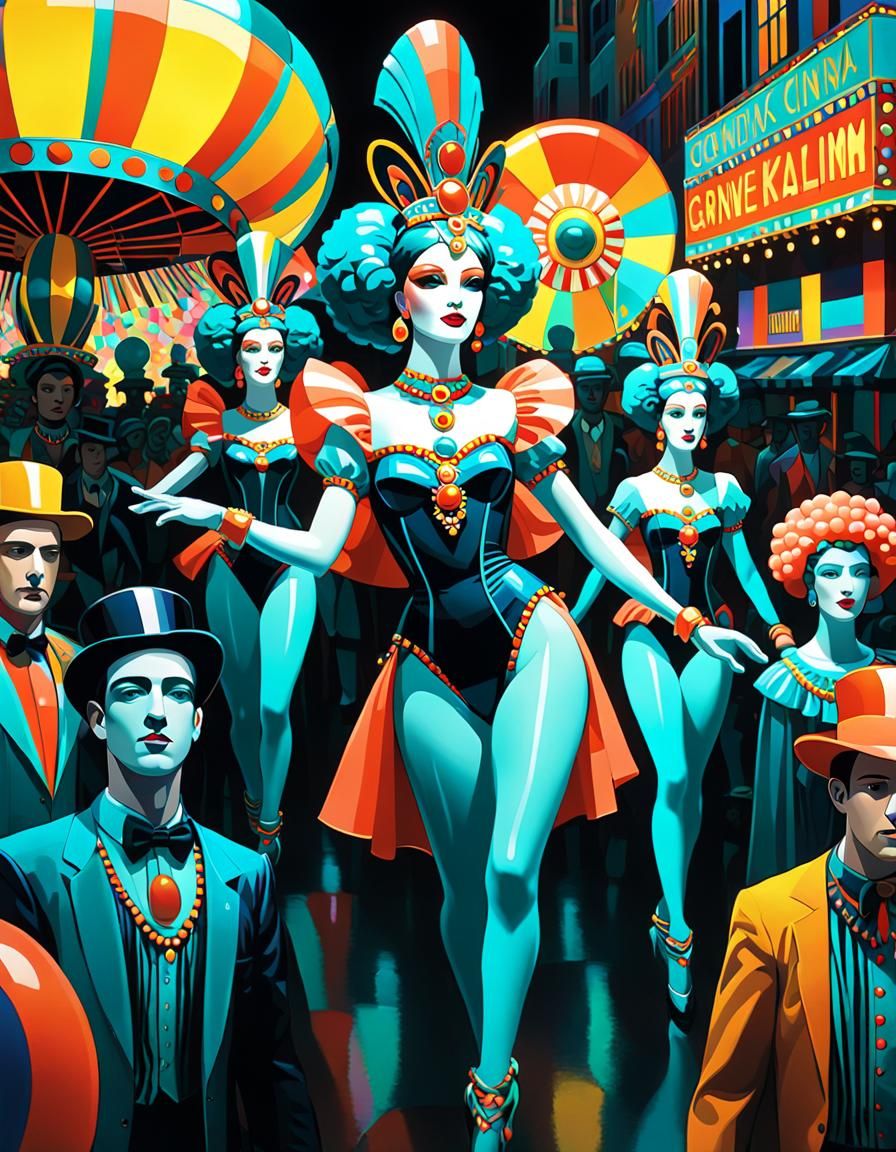 Colorful Carnival Parade in Glass Etching Style