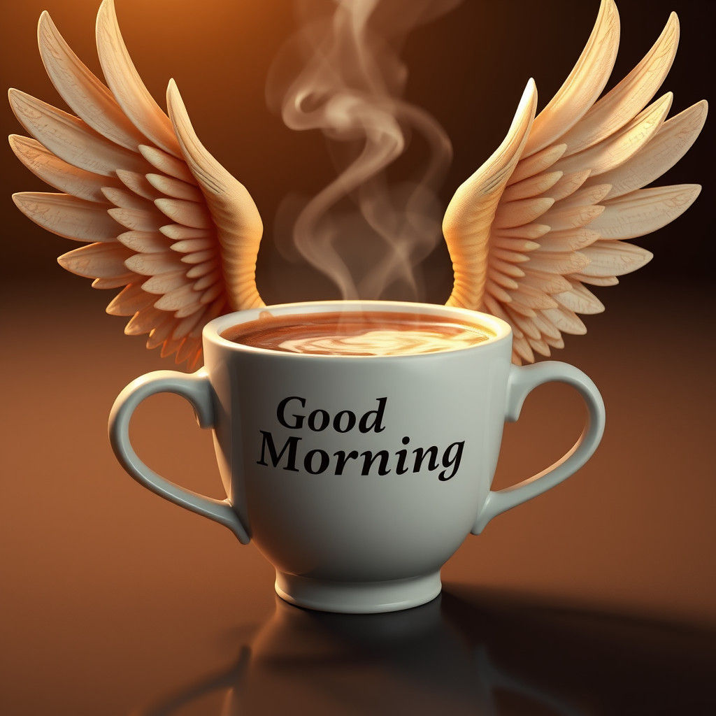 Winged Coffee Cup Steaming in 3D