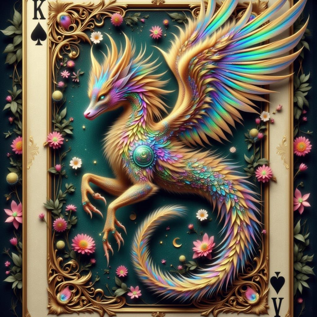 Winged Hybrids Emerge from Ornate Playing Card