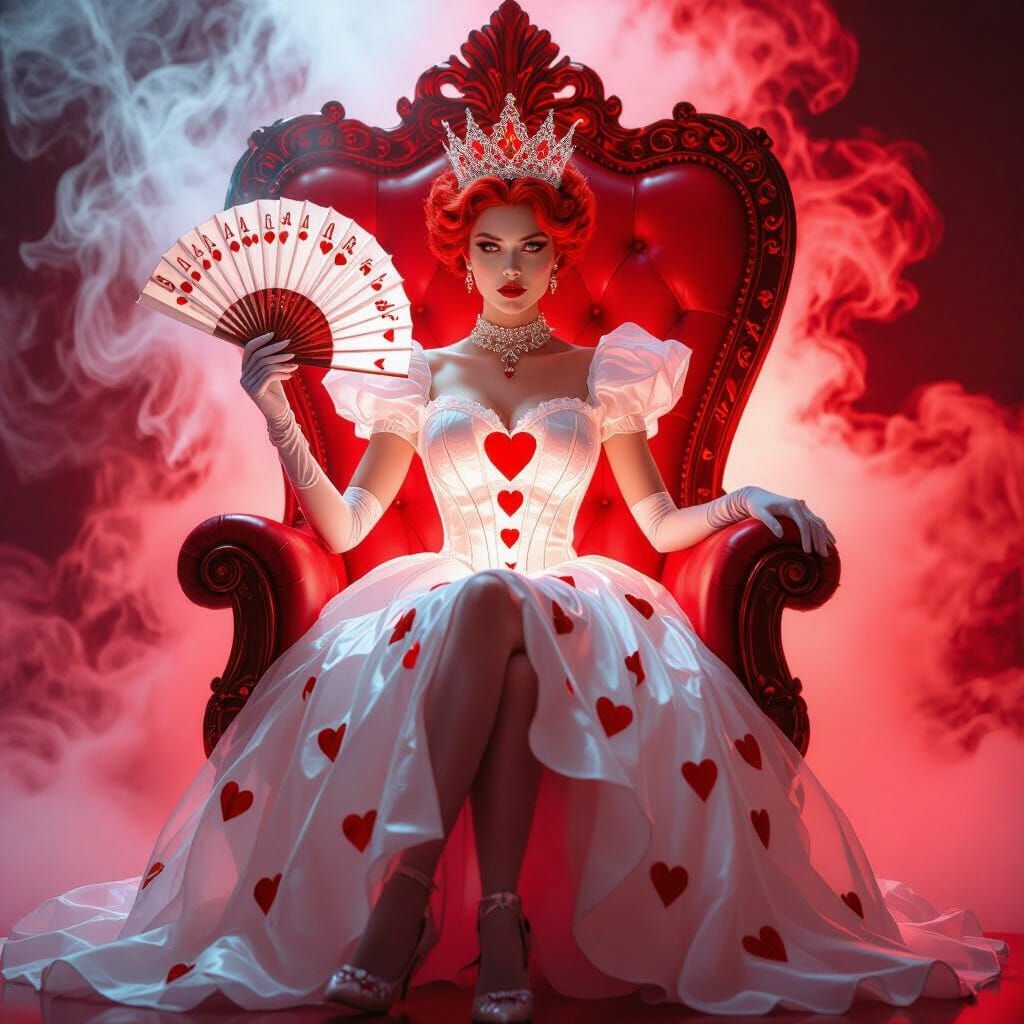 Queen of Hearts on Throne with Ethereal Glow
