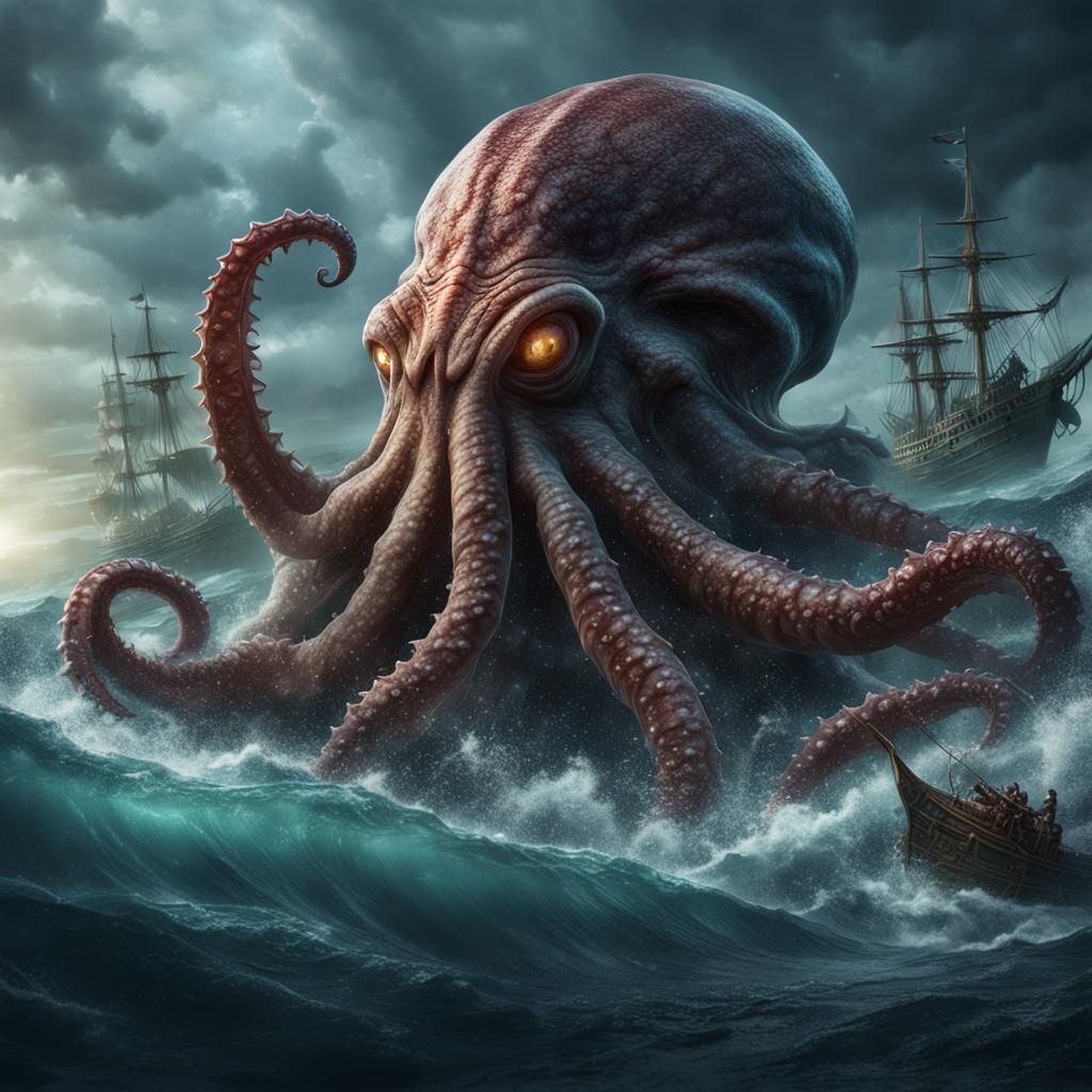 Realistic Kraken Monster in Detailed Matte Painting