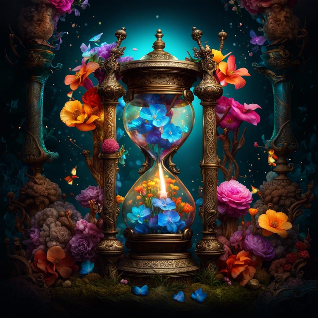 Hourglass with Flowers and Ashes: Fantasycore Artwork