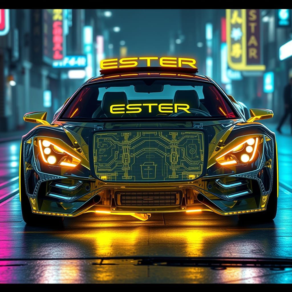 Futuristic Transparent Car with Yellow Accents in Cyberpunk ...