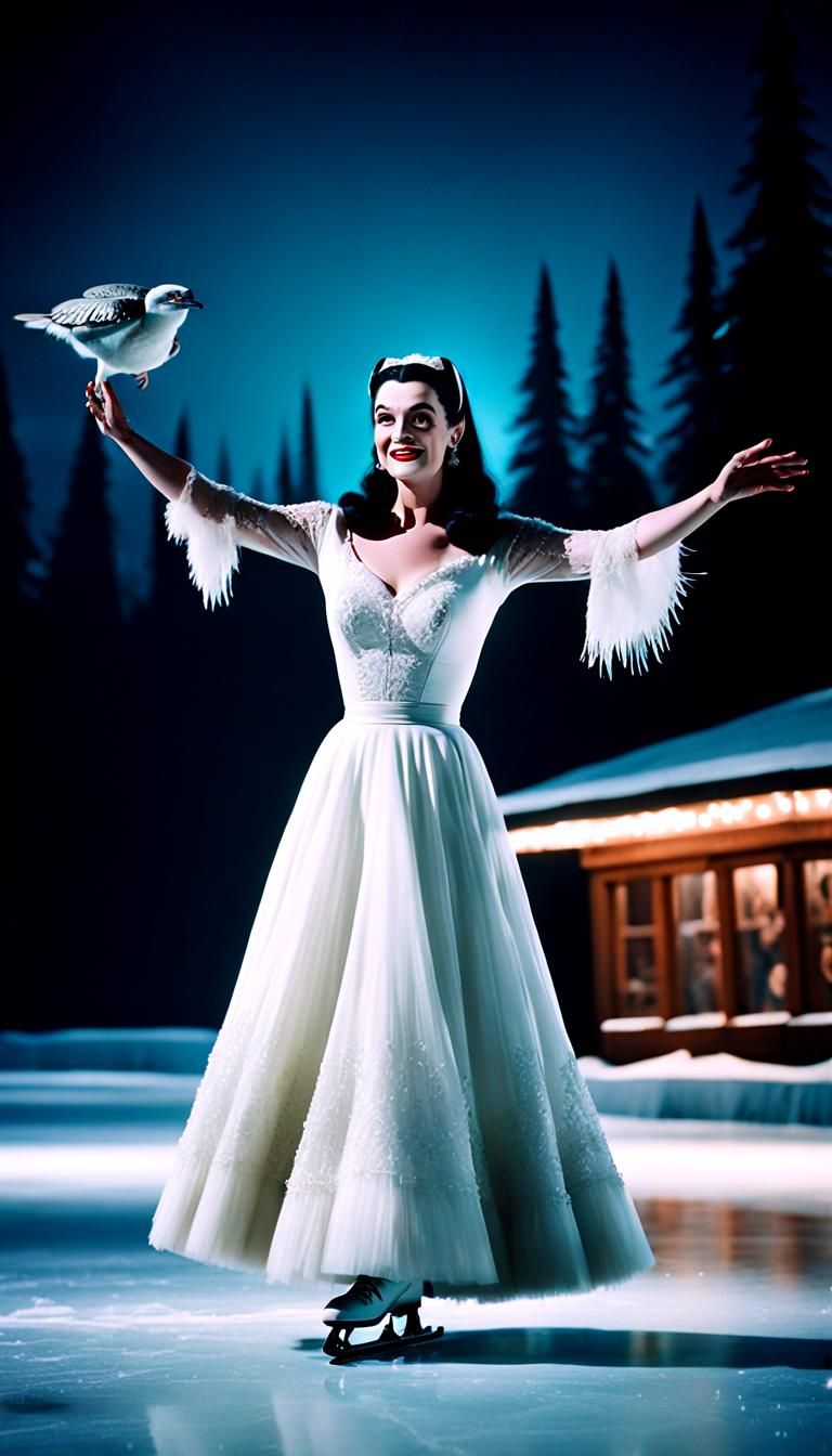 Lily Munster Ice Skating: Cinematic Film Still