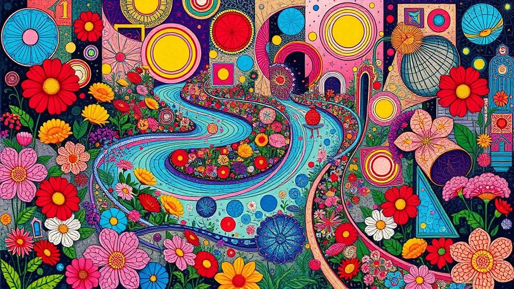 Swirling Garden with Fantastical Flowers, Dreamlike Aestheti...