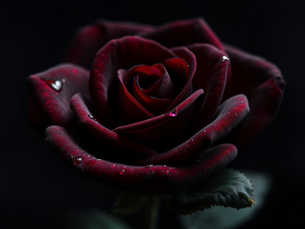 Hyperrealistic Black Rose with Blood Droplets