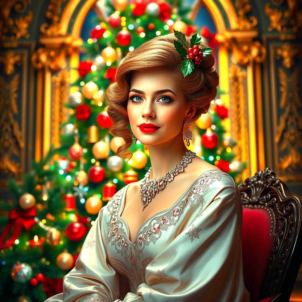 Detailed Christmas Tree Portrait in Art Nouveau Style