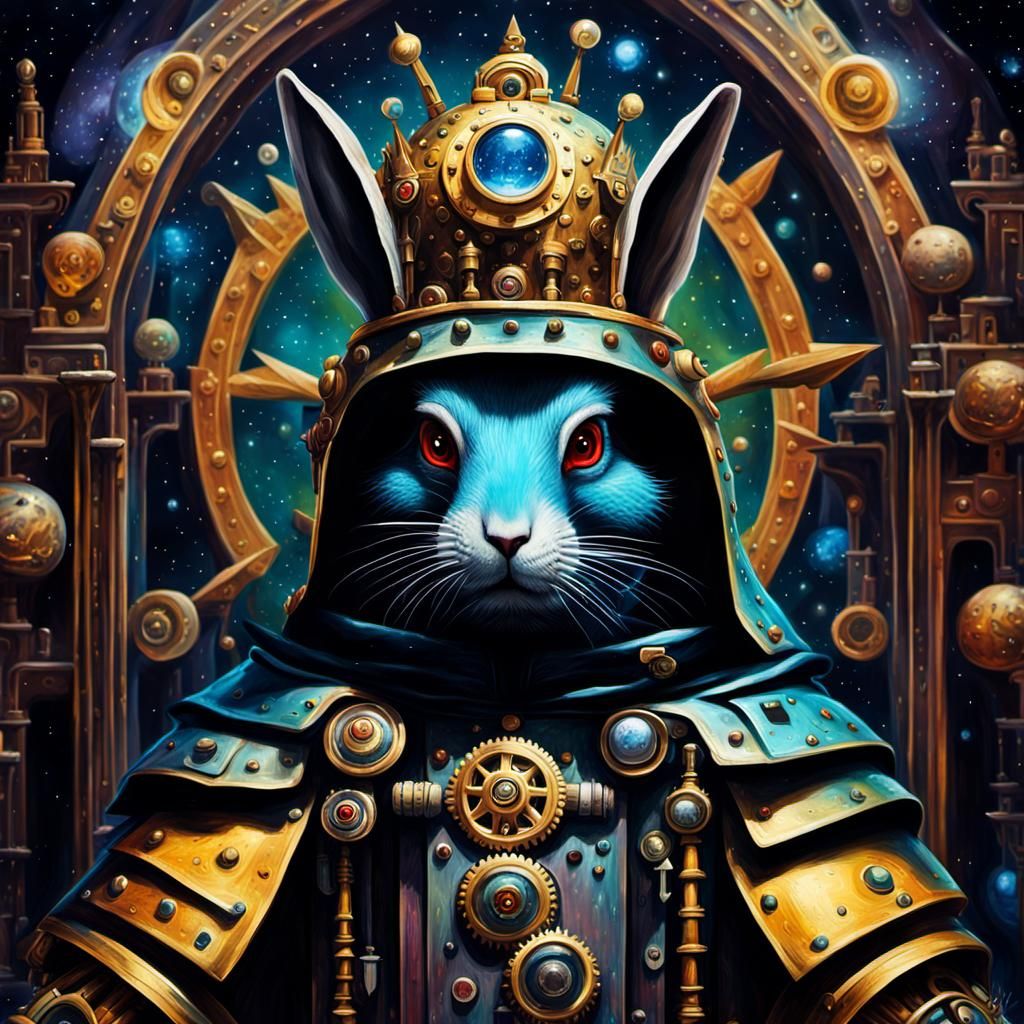 Interstellar Toy Emperor Rabbit in Surrealist Oil Painting