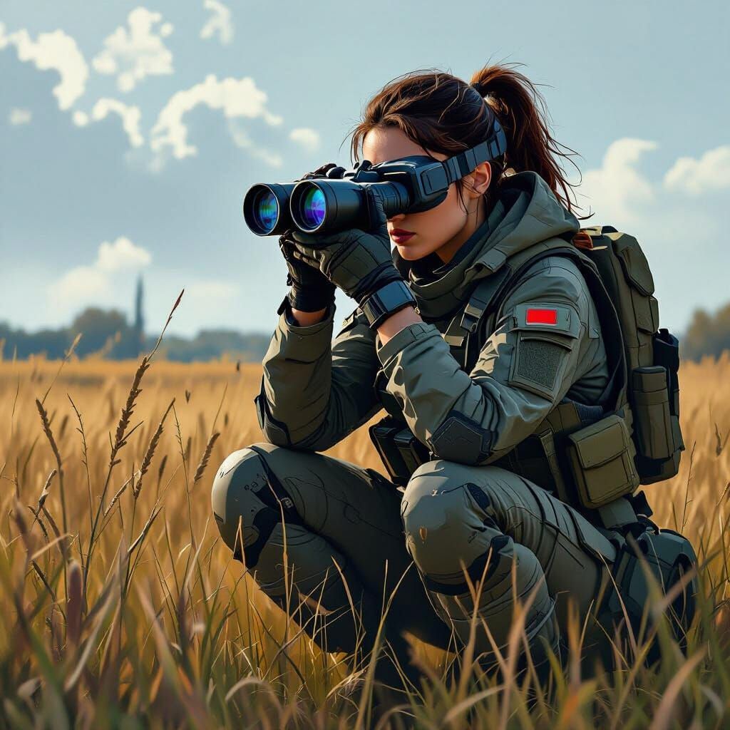 Futuristic Female Soldier Reconnaissance in Digital Painting...