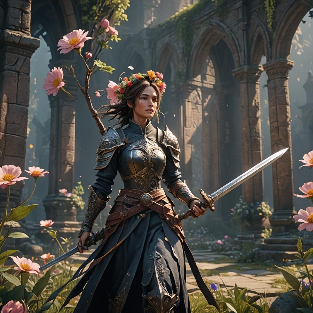 Giant Flower Wields Sword in Epic 3D Style